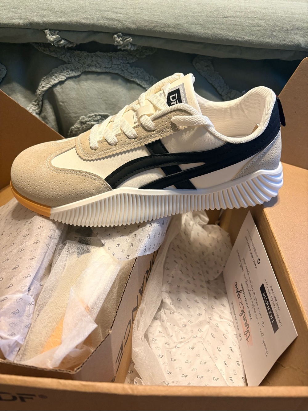 Unisex Beige and Black Casual Trainer Sneakers